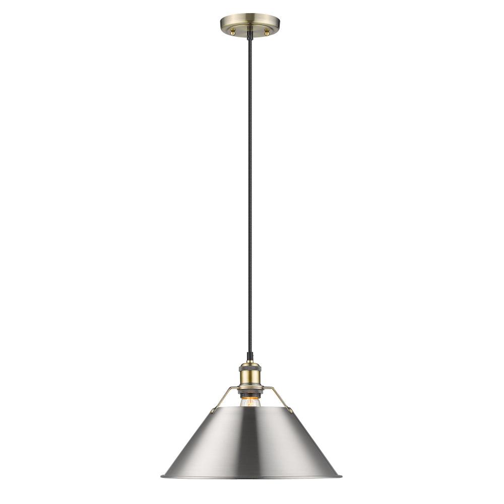 Orwell AB Large Pendant - 14" in Aged Brass with Pewter shade