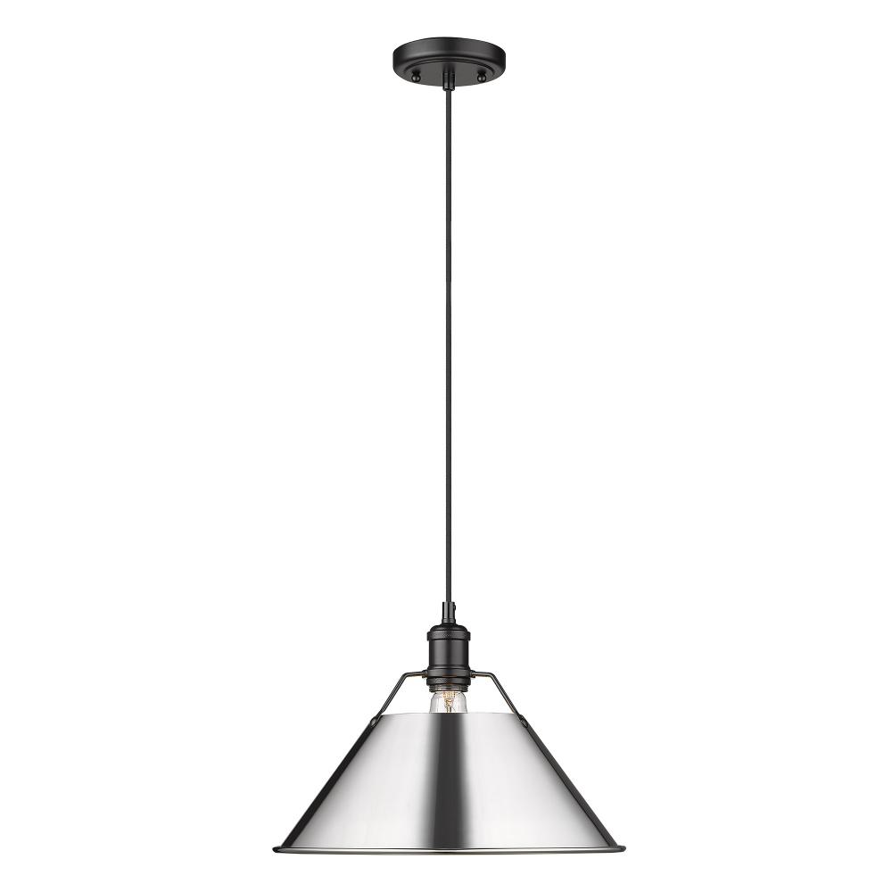 Orwell BLK Large Pendant - 14" in Matte Black with Chrome shade