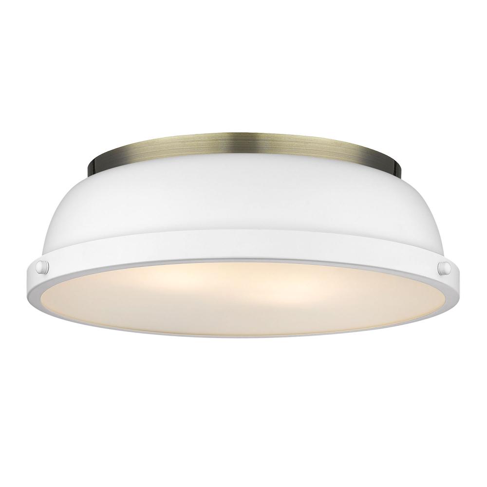 Duncan 14" Flush Mount in Aged Brass with a Matte White Shade