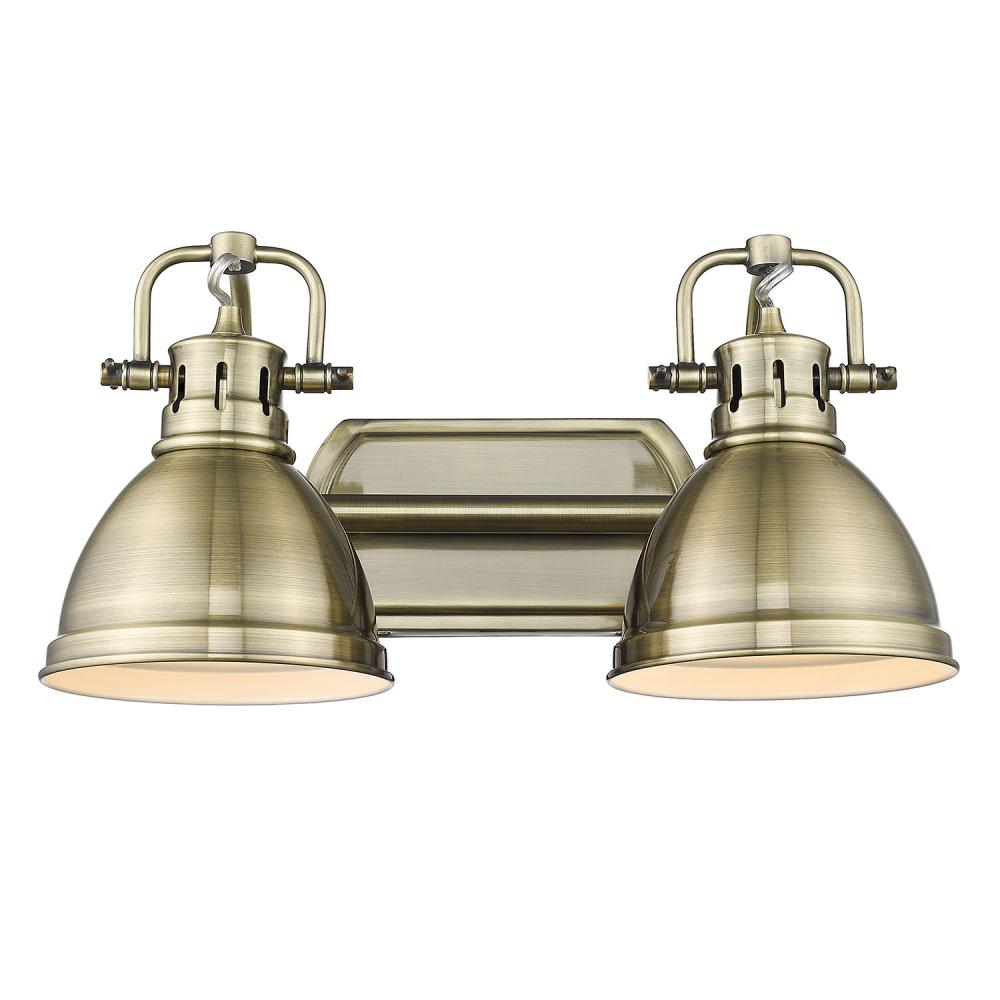 Duncan 2 Light Bath Vanity in Aged Brass with Aged Brass Shades