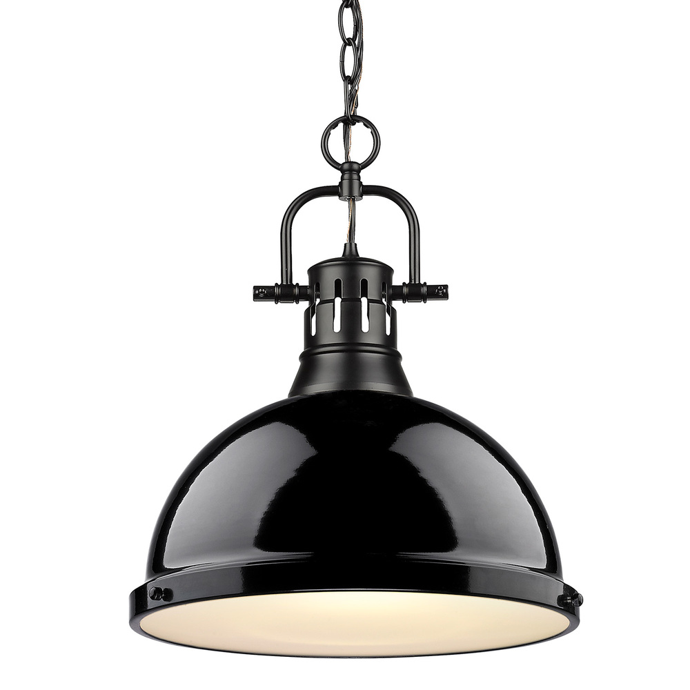 Duncan 1 Light Pendant with Chain in Black with a Black Shade