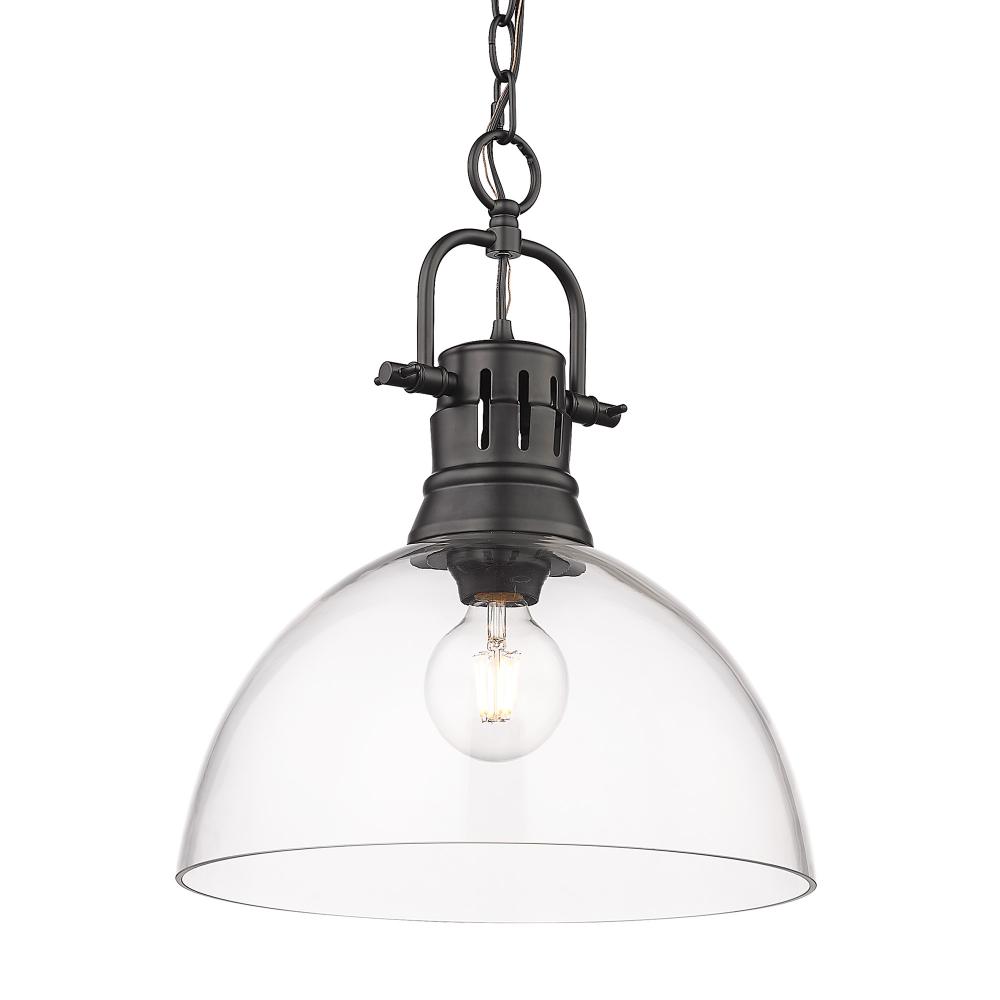 Duncan BLK 1 Light Pendant in Matte Black with Clear Glass Shade