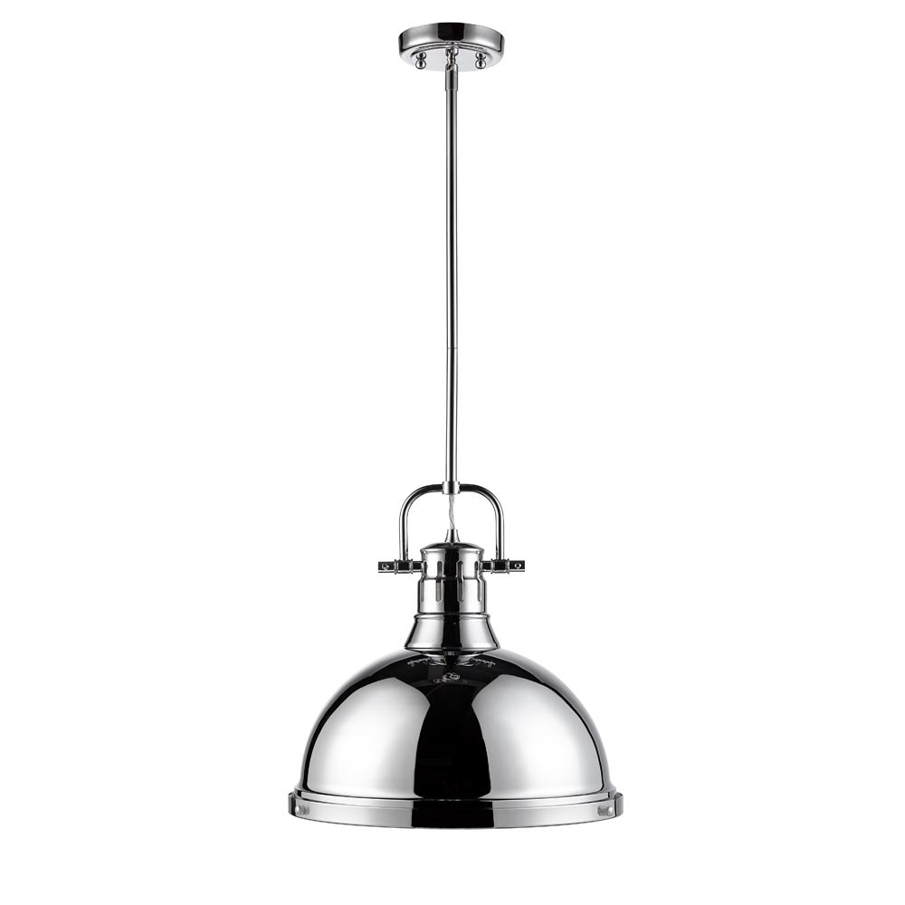 Duncan 1 Light Pendant with Rod in Chrome with a Chrome Shade