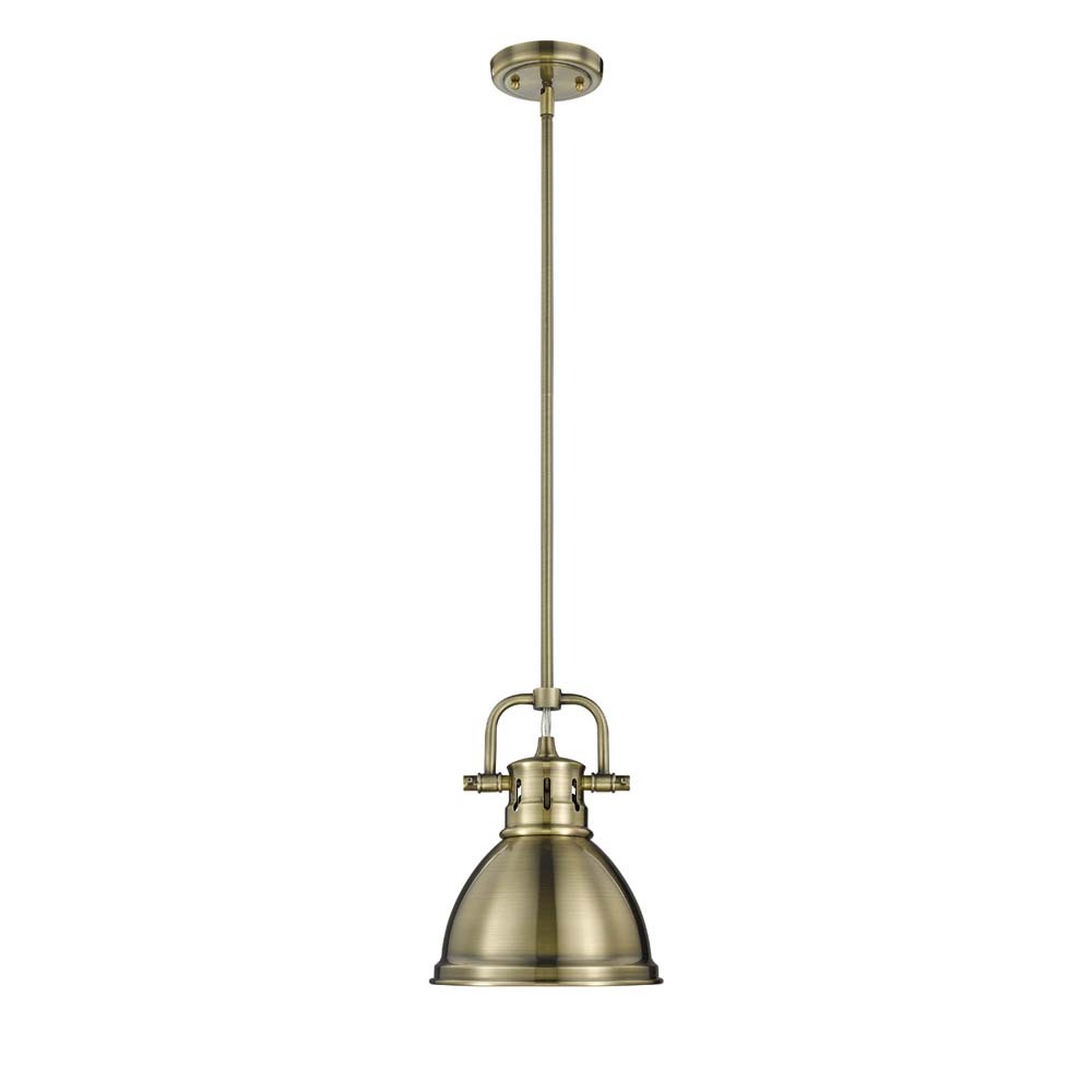 Duncan Mini Pendant with Rod in Aged Brass with an Aged Brass Shade