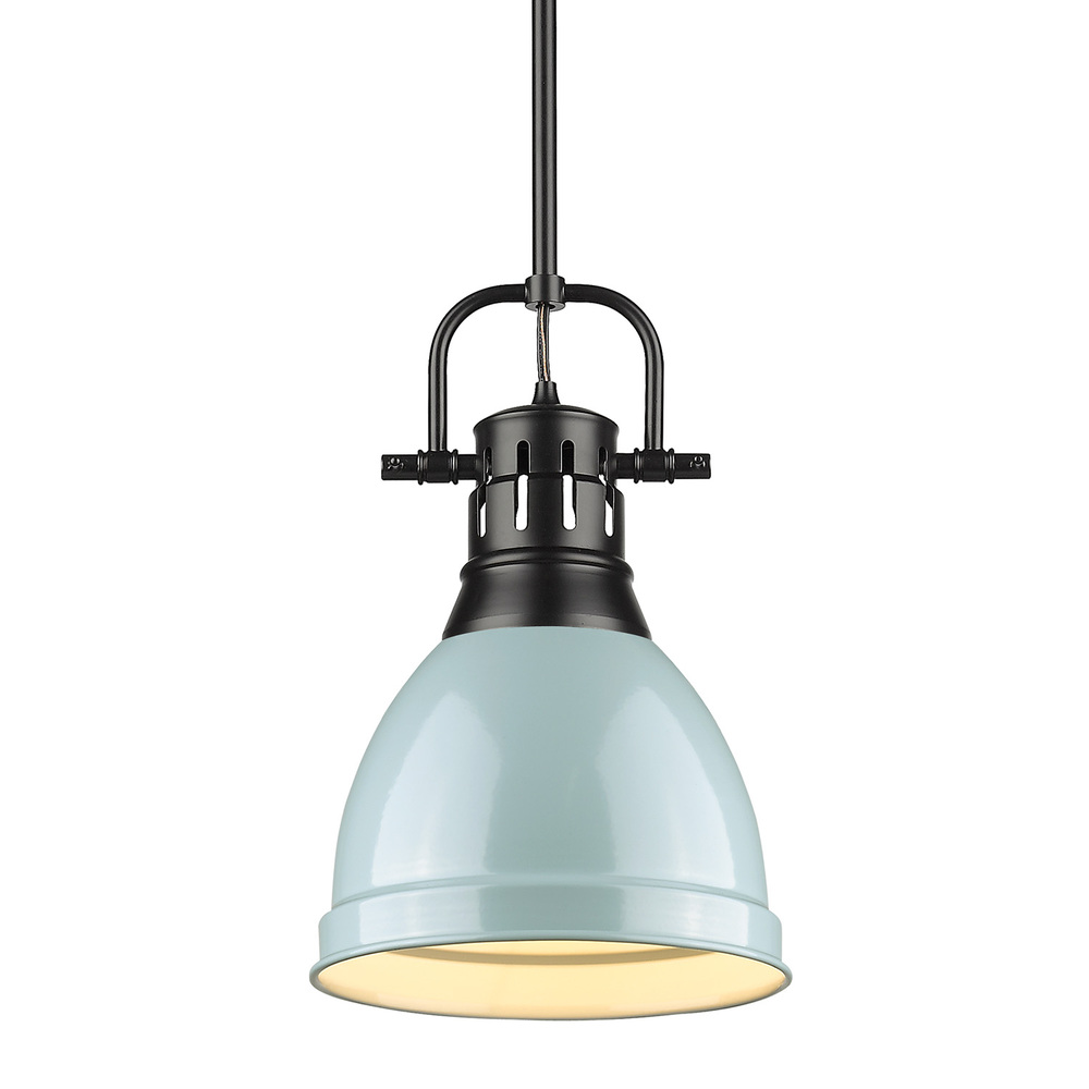 Duncan Small Pendant with Rod in Matte Black with a Seafoam Shade