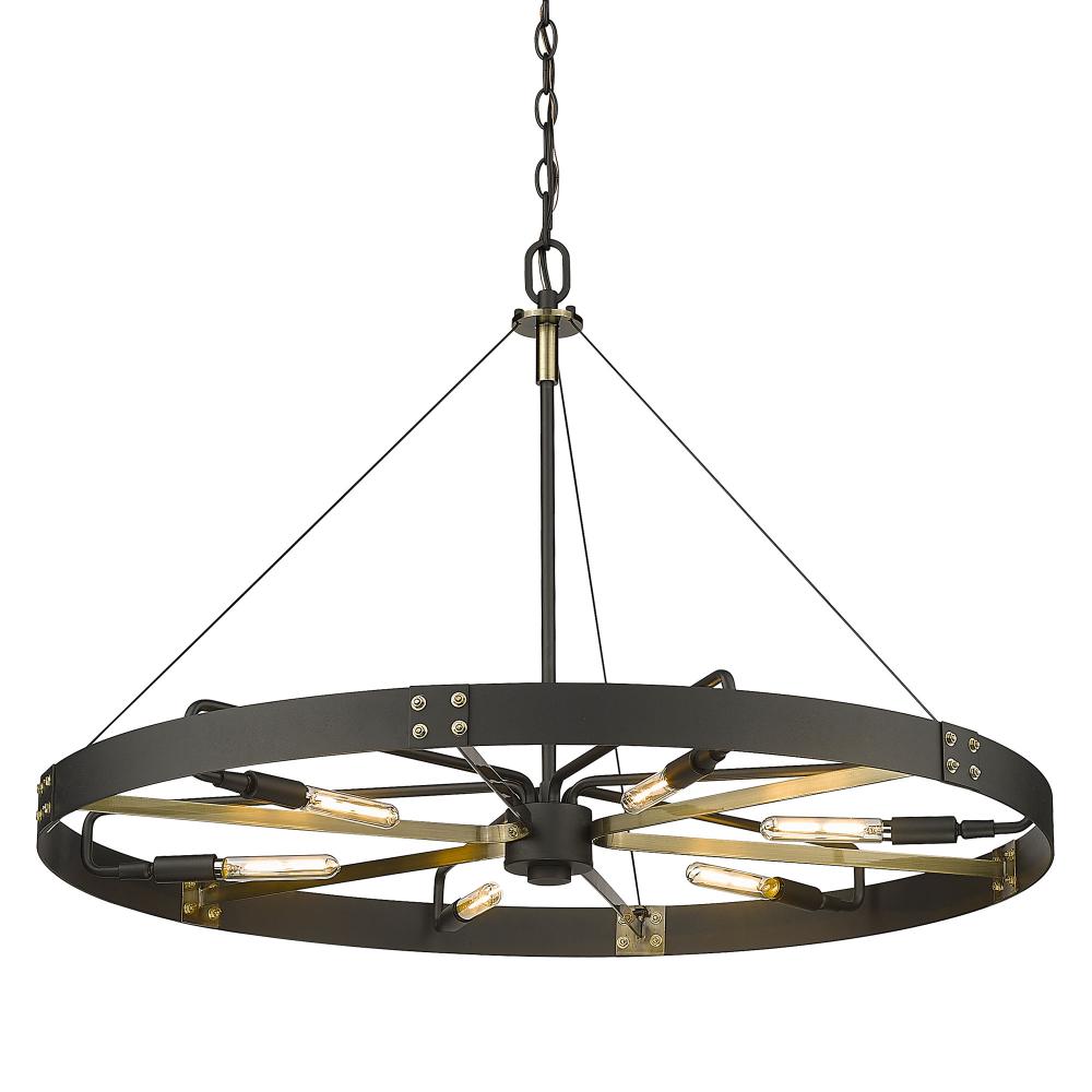 Vaughn 6 Light Chandelier in Natural Black with Aged Brass Accents