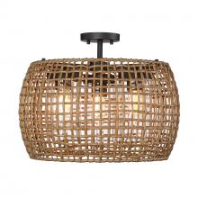 Golden 1067-OSF NB-MAW - Piper 3 Light Semi-Flush - Outdoor in Natural Black with Maple All-Weather Wicker Shade