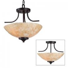 Golden 1220-SF RT - Three Light Roan Timber Honeycomb Onyx Shade Bowl Semi-Flush Mount