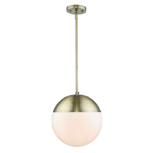 Golden 3218-L AB-AB - Dixon Pendant in Aged Brass with Opal Glass and Aged Brass Cap