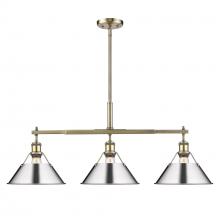 Golden 3306-LP AB-CH - Orwell AB 3 Light Linear Pendant in Aged Brass with Chrome shades