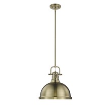 Golden 3604-L AB-AB - Duncan 1 Light Pendant with Rod in Aged Brass with an Aged Brass Shade