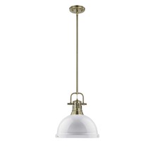 Golden 3604-L AB-WH - Duncan 1 Light Pendant with Rod in Aged Brass with a White Shade