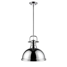 Golden 3604-L CH-CH - Duncan 1 Light Pendant with Rod in Chrome with a Chrome Shade