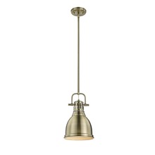 Golden 3604-S AB-AB - Duncan Small Pendant with Rod in Aged Brass with an Aged Brass Shade