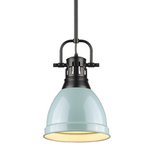 Golden 3604-S BLK-SF - Duncan Small Pendant with Rod in Matte Black with a Seafoam Shade