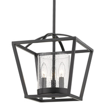 Golden 4309-M3 BLK-BLK-SD - Mercer Mini Chandelier in Matte Black with Matte Black accents and Seeded Glass
