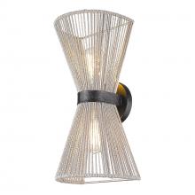 Golden 6938-2W BLK-BR - Avon 2-Light Wall Sconce in Matte Black with Bleached Raphia Rope