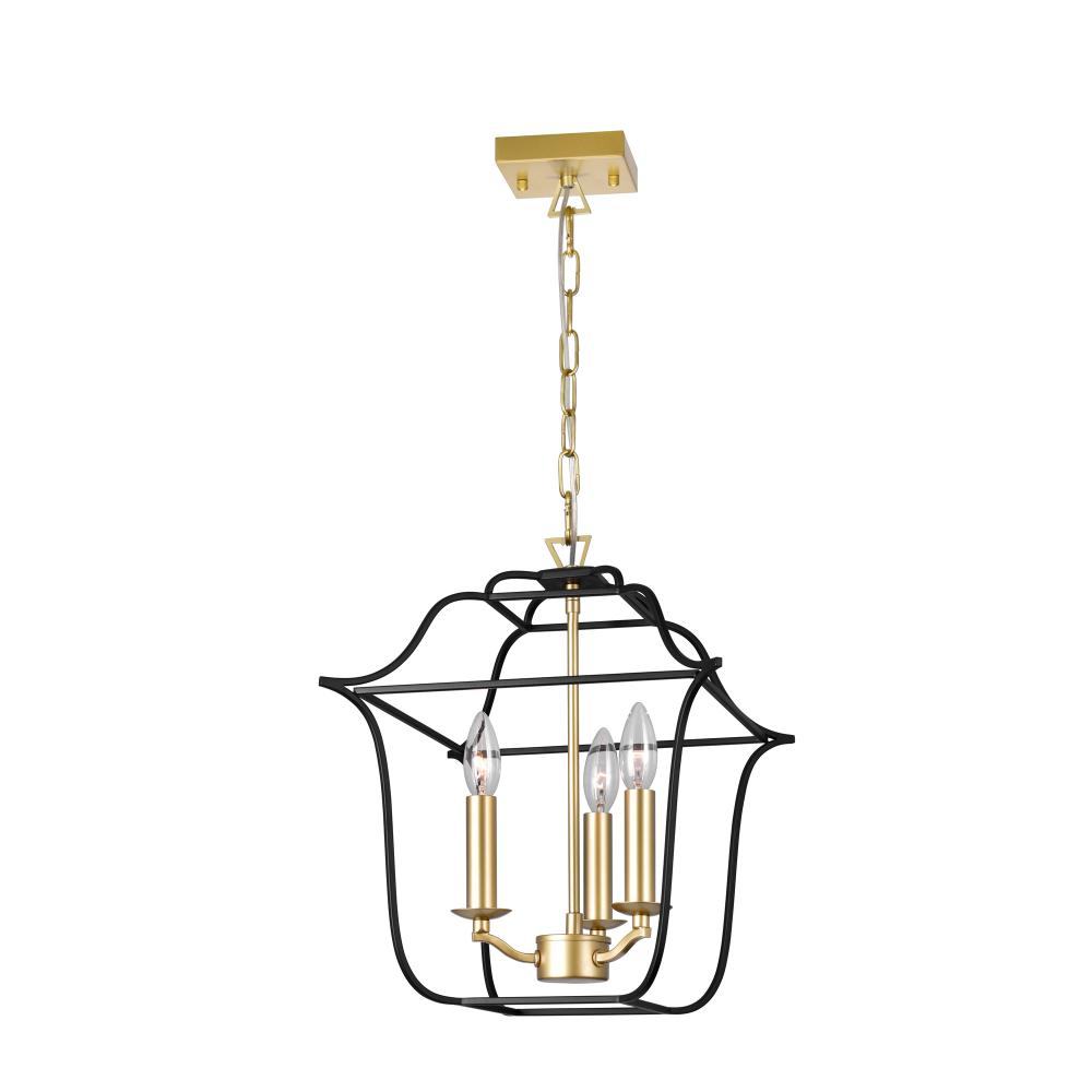 Tudor 3 Light Pendant With Satin Gold & Black Finish