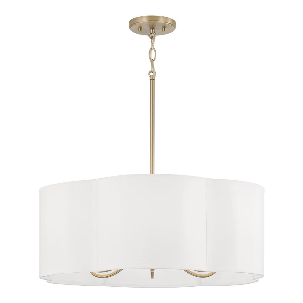 6-Light Pendant in Matte Brass with White Fabric Shade