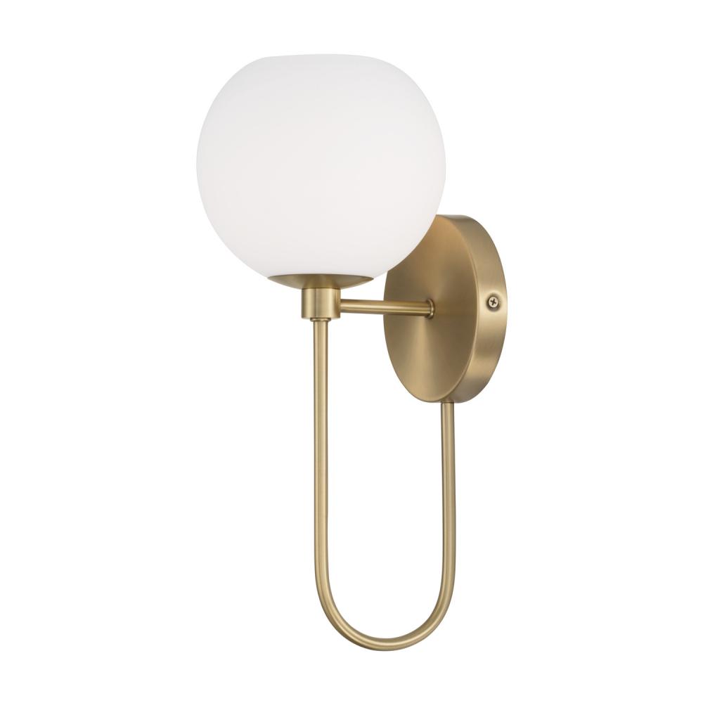 1-Light Circular Globe Sconce in Aged Brass