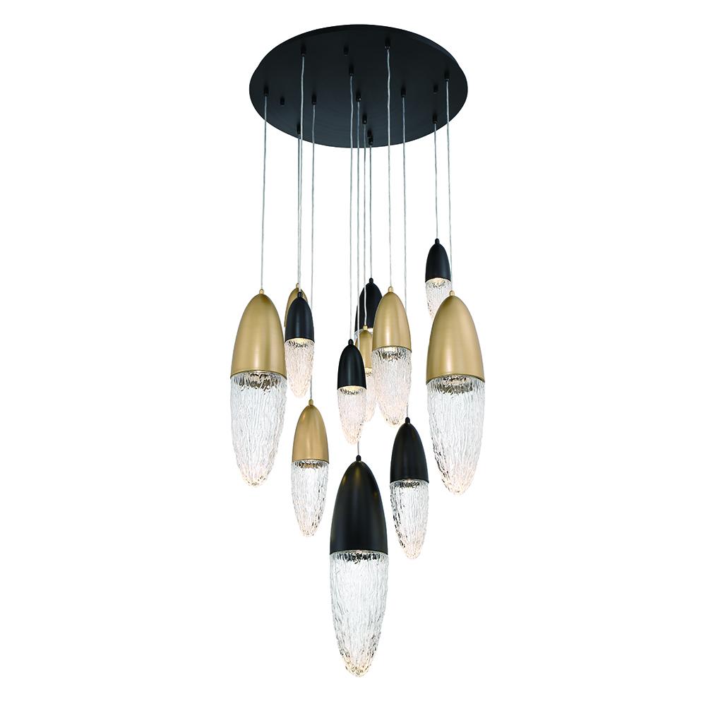 Ecrou 12 Light Chandelier in Mixed Black + Brass