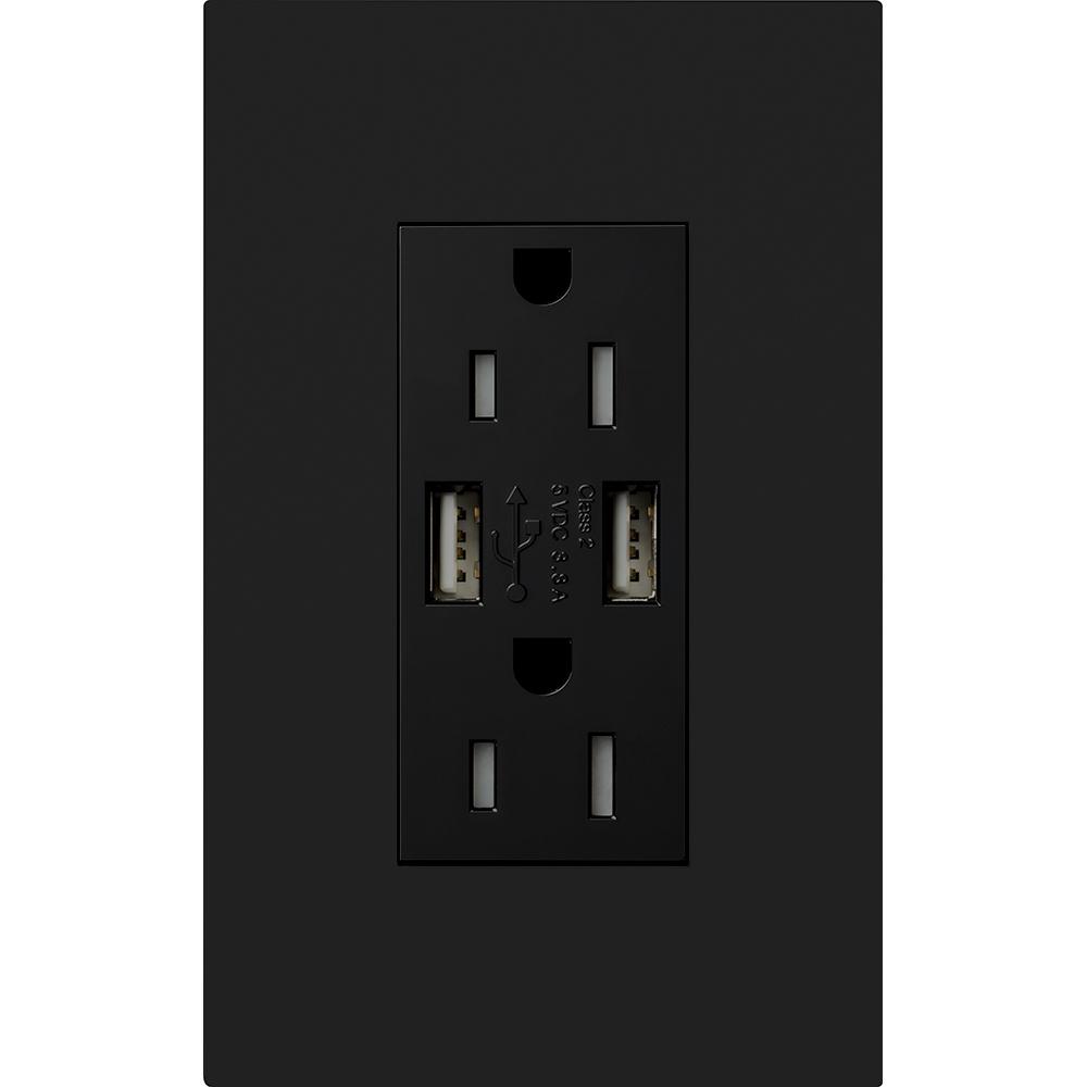 DUPLEX 15A TR DUAL USB RECEPTACLE BL FP