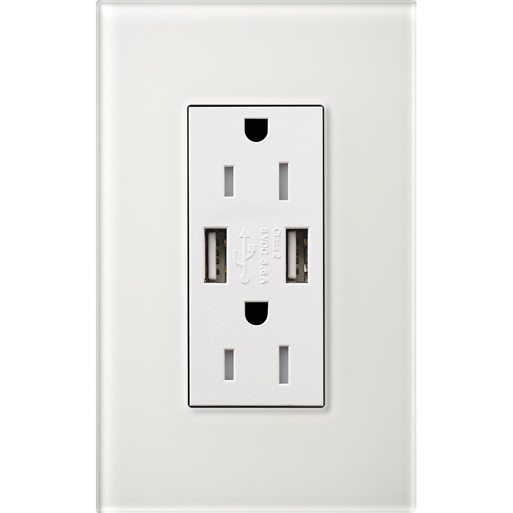 DUPLEX 15A TR DUAL USB RECEPTACLE CWH FP