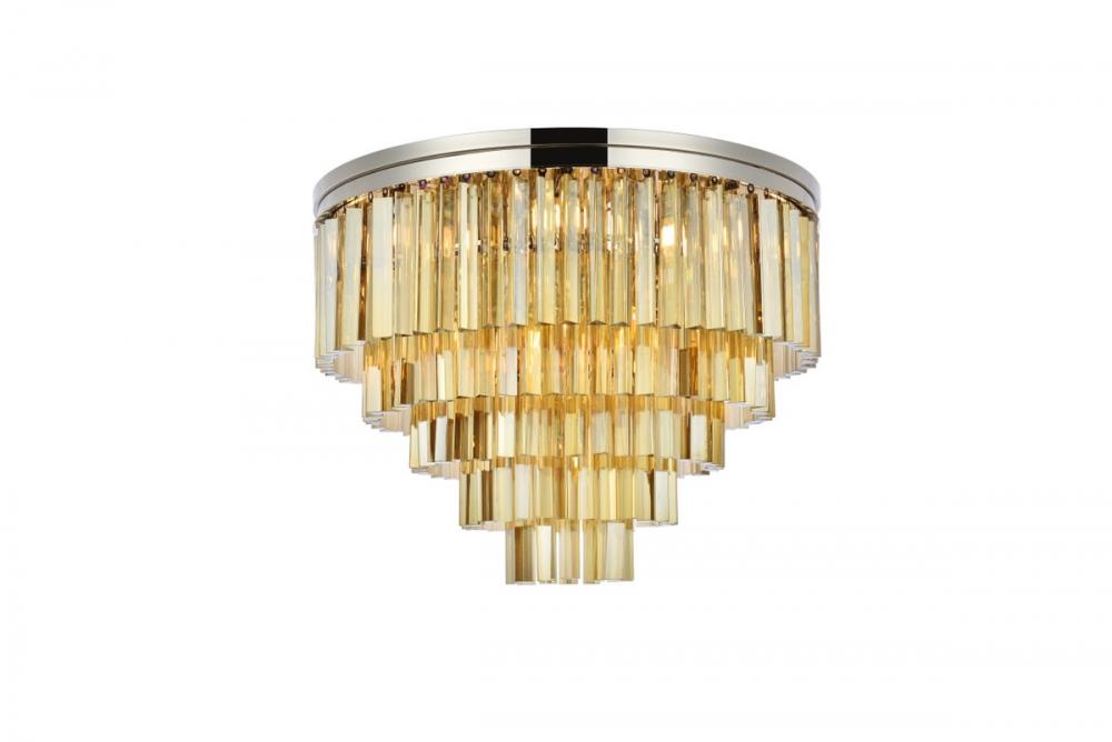 Sydney 17 Light Polished Nickel Flush Mount Golden Teak (Smoky) Royal Cut Crystal