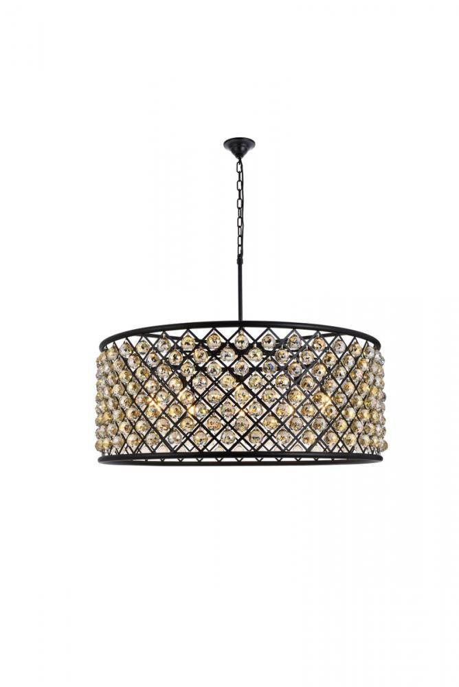 Madison 10 Light Matte Black Chandelier Golden Teak (Smoky) Royal Cut Crystal