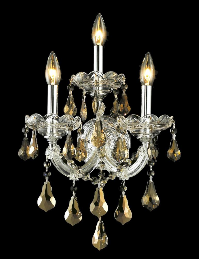 Maria Theresa 3 Light Chrome Wall Sconce Golden Teak (Smoky) Royal Cut Crystal