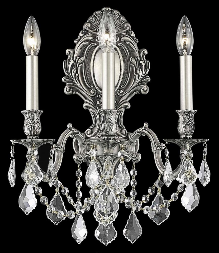 Monarch 3 Light Pewter Wall Sconce Clear Royal Cut Crystal