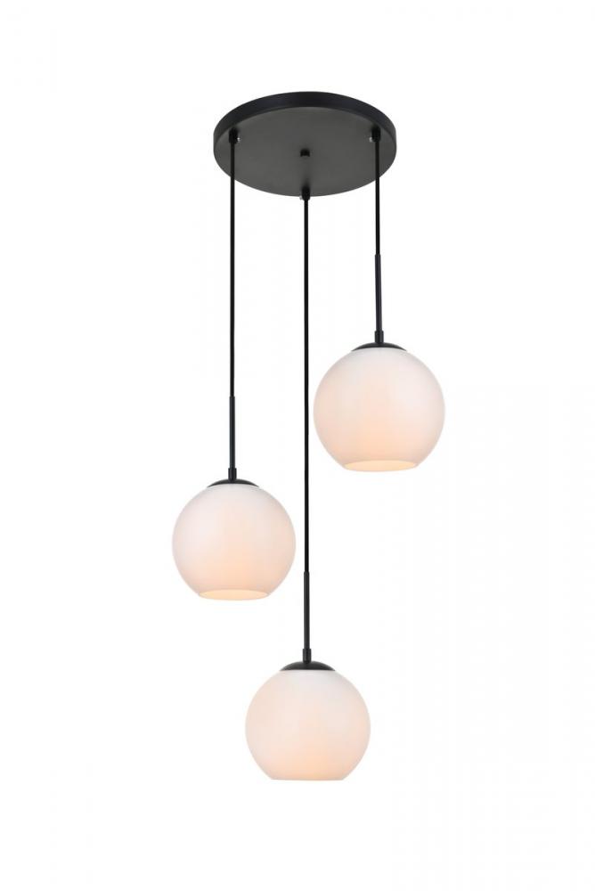 Baxter 3 Lights Black Pendant With Frosted White Glass