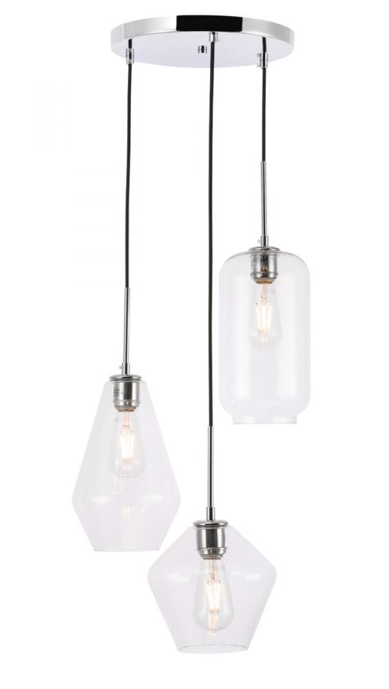 Gene 3 light Chrome and Clear glass pendant