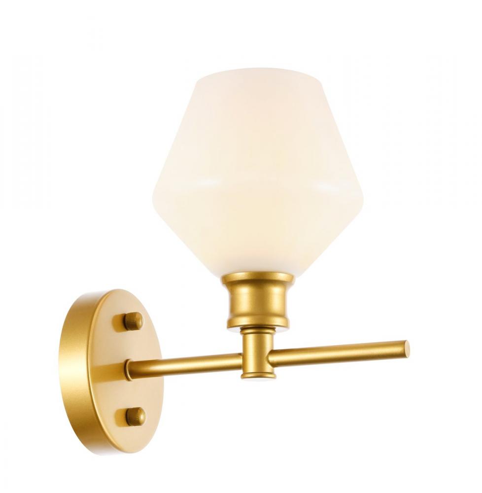 Gene 1 Light Brass and Frosted White Glass Wall Sconce
