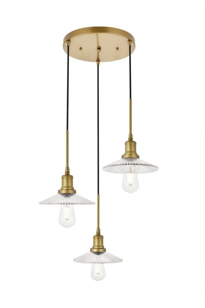 Waltz 3 Light Brass Pendant