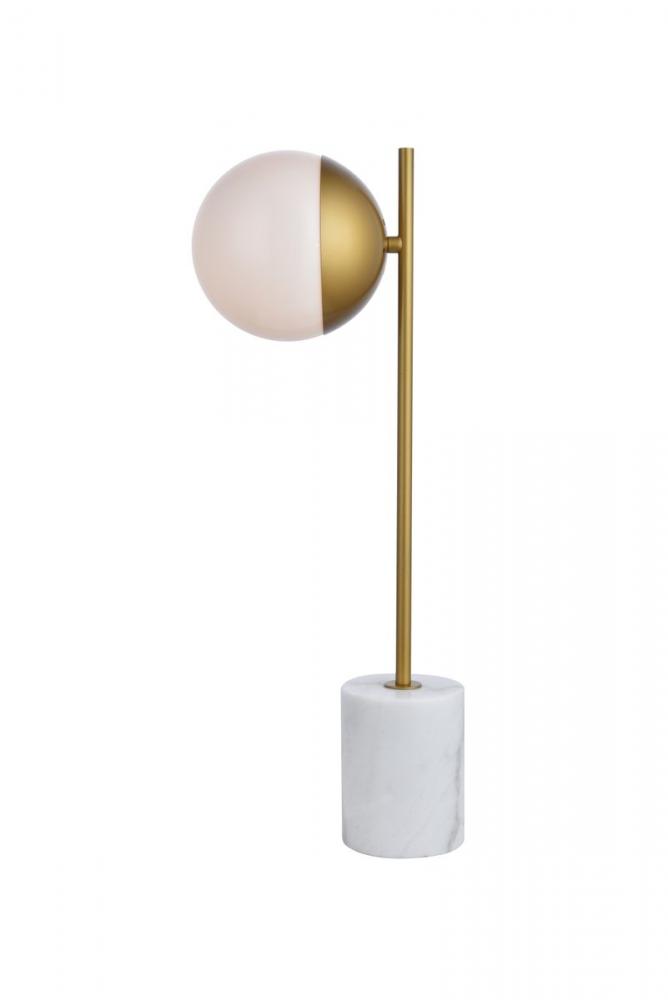 Eclipse 1 Light Brass Table Lamp with Frosted White Glass