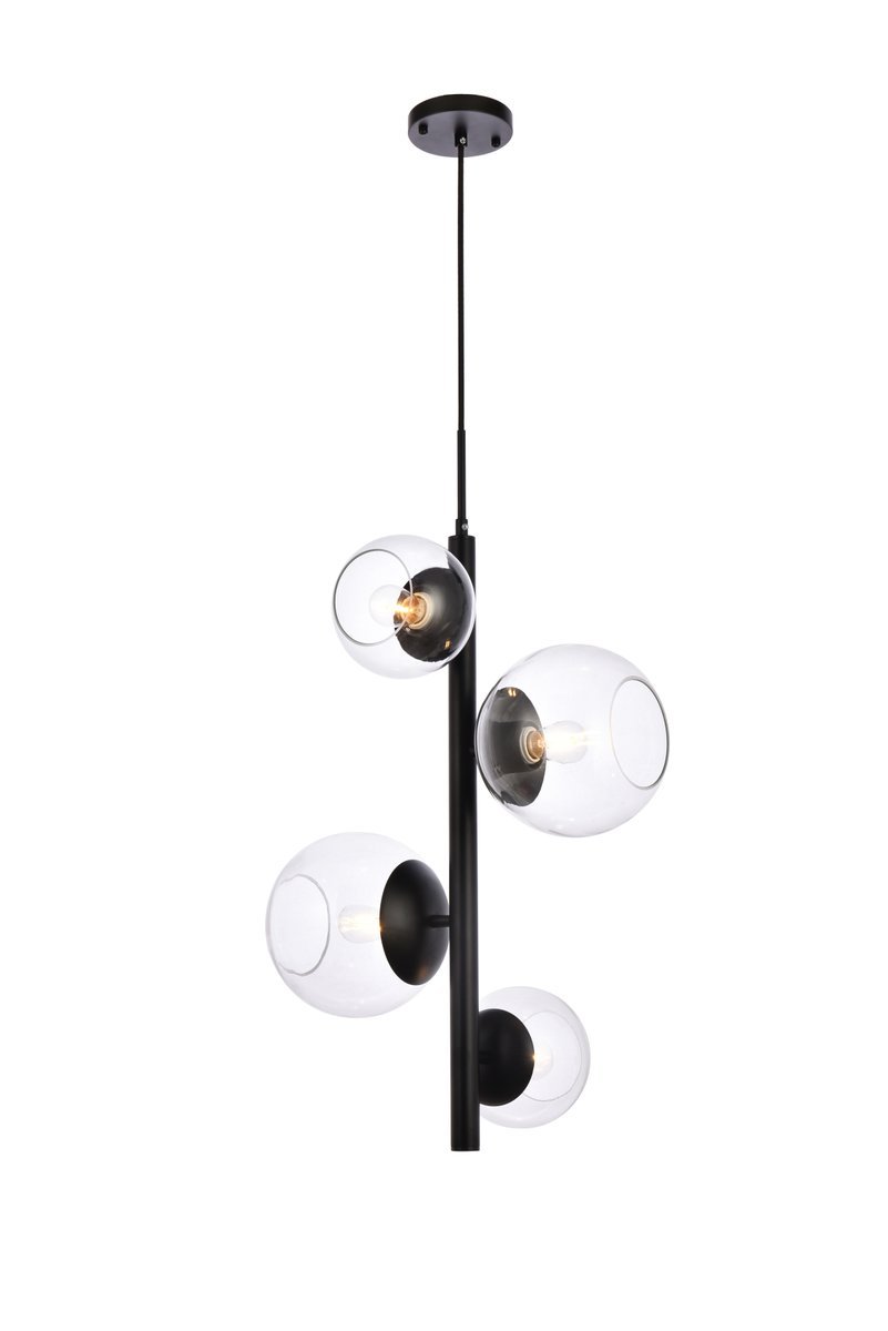 Wells 18 Inch Pendant in Black with Clear Shade