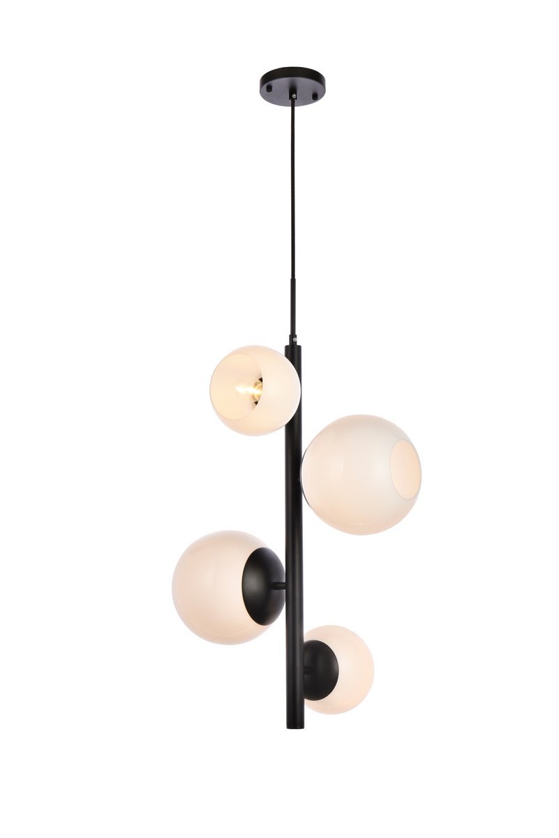Wells 18 Inch Pendant in Black with White Shade