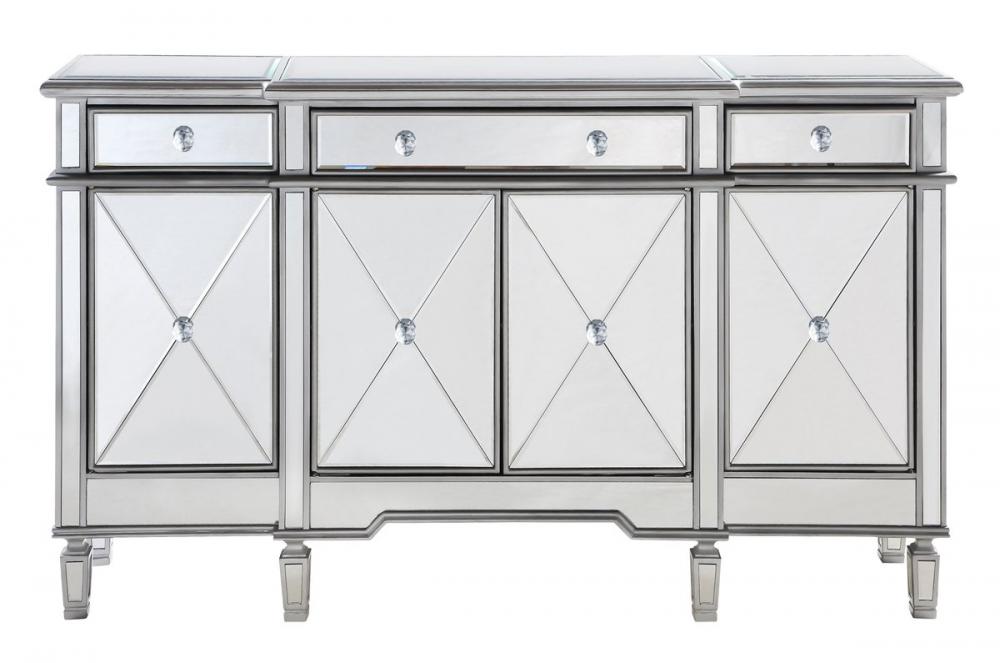 3 Drawer 4 Door Cabinet 60 In.x14 In.x36 In. in Silver Clear
