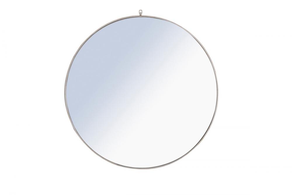 Metal Frame Round Mirror with Decorative Hook 48 Inch Silver Finish