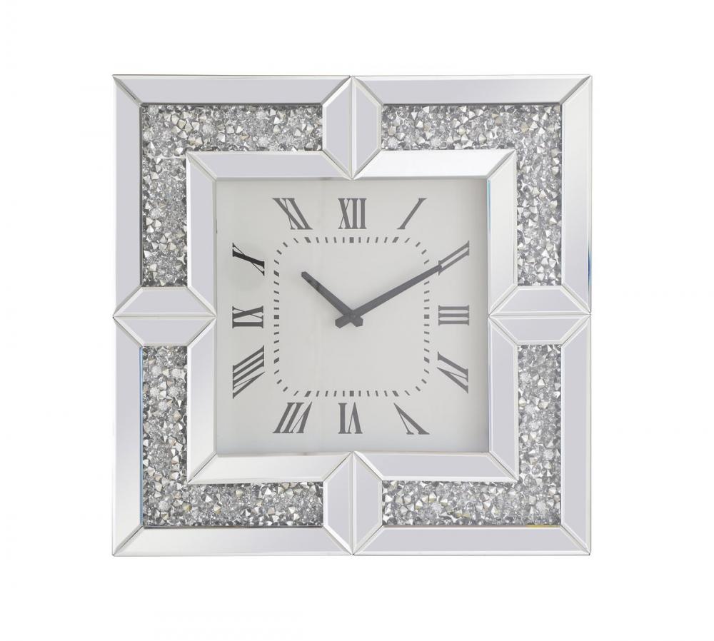 20 inch Square Crystal Wall Clock Silver Royal Cut Crystal