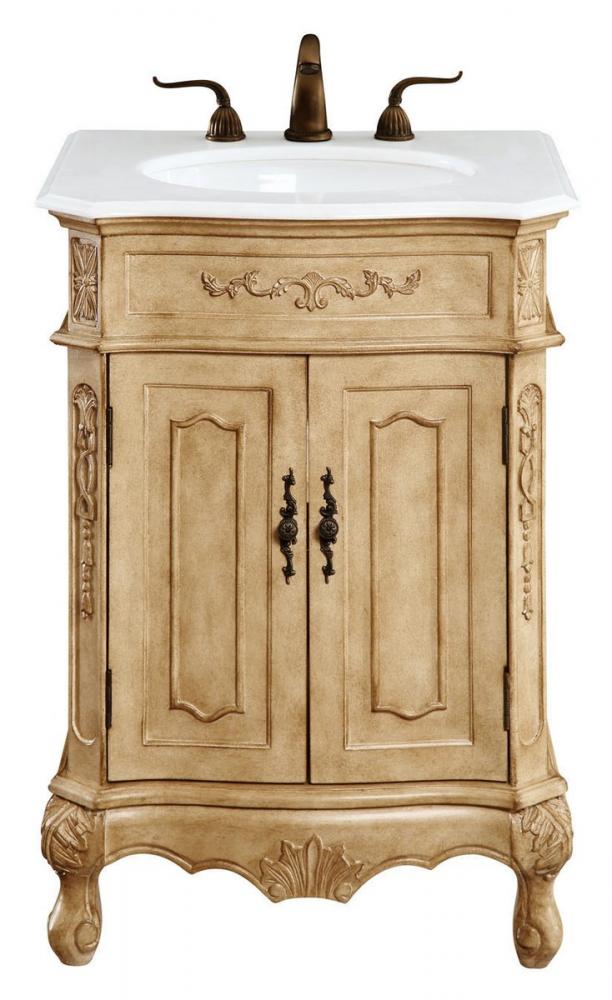 24 Inch Single Bathroom Vanity in Antique Beige with Ivory White Engineered Marble