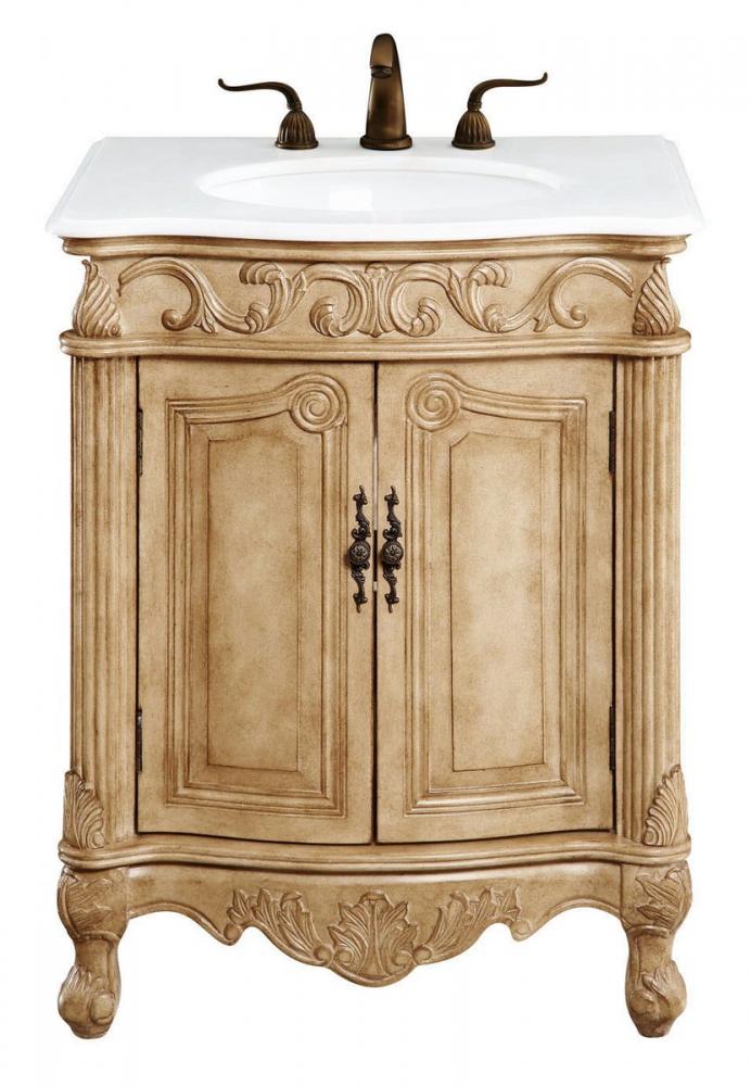 27 Inch Single Bathroom Vanity in Antique Beige with Ivory White Engineered Marble