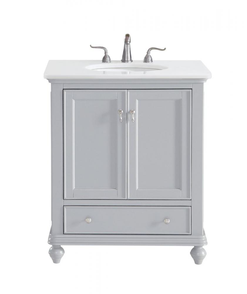 30 Inch Single Bathroom Vanity in Light Grey with Ivory White Engineered Marble