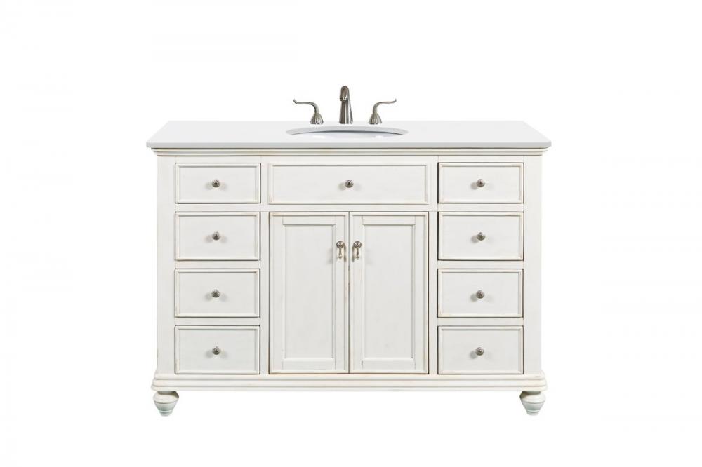 48 Inch Single Bathroom Vanity in Antique White with Ivory White Engineered Marble