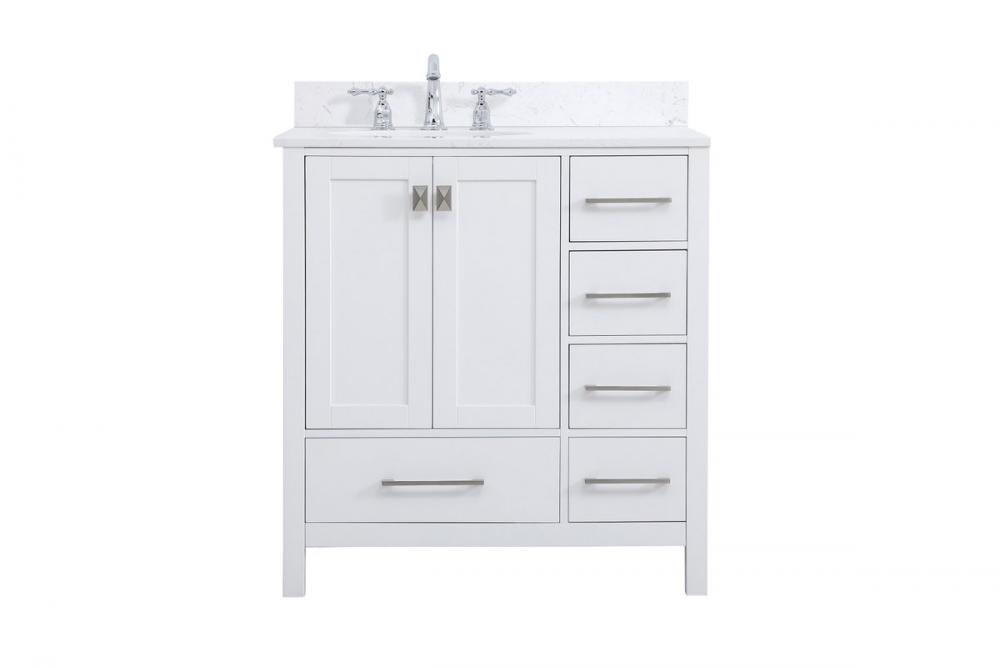 32 inch Single Bathroom Vanity in White with Backsplash