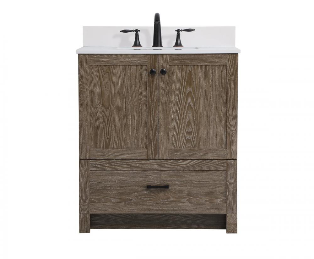 30 Inch Single Bathroom Vanity in Weathered Oak with Backsplash