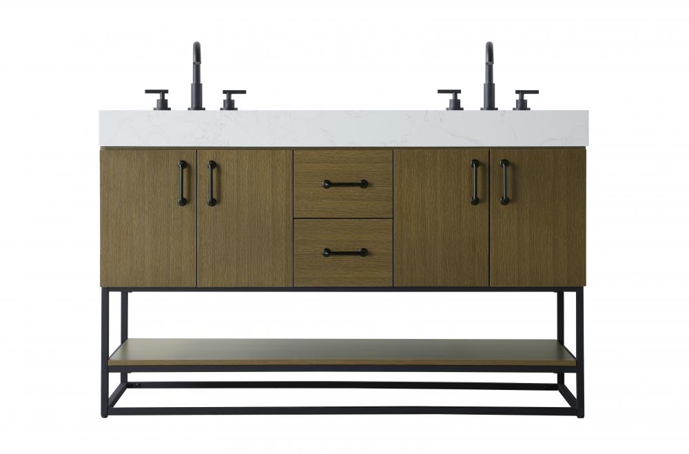 54 inch Double Bathroom Vanity in Chestnut Brown