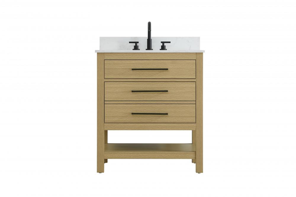 30 inch Single Bathroom Vanity in Honey Brown with backsplash