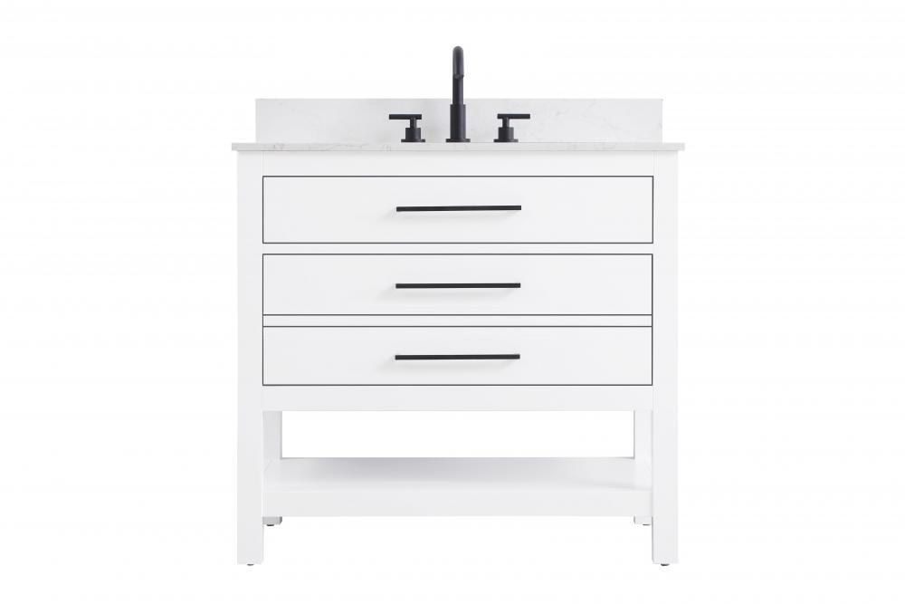 36 inch Single Bathroom Vanity in White with backsplash